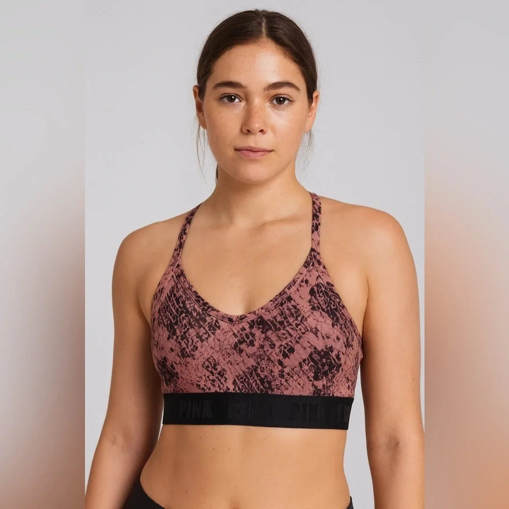 Victoria’s Secret PINK Sportsbra Snakeskin Print with Mesh Detail - Picture 1 of 6